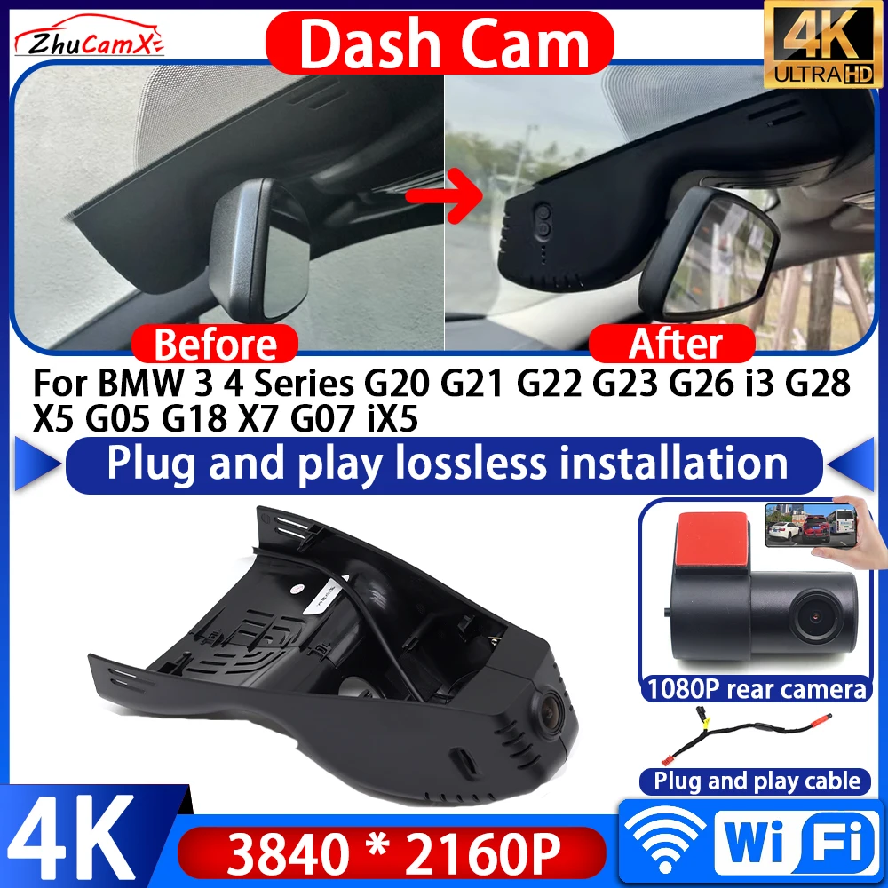 For BMW 3 4 Series G20 G21 G22 G23 G26 i3 G28 X5 G05 G18 X7 G07 iX5 Dash Cam Camera 4K Plug And Play Video Recorder 170° Wide
