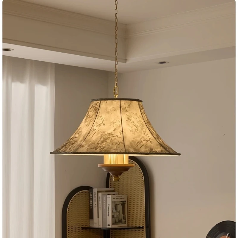 French Retro Fabric Cover E27 Light Luxury Pendant Light Restaurant Wabi Sabi Bar Counter Study Bedroom Living Room Hanging Lamp