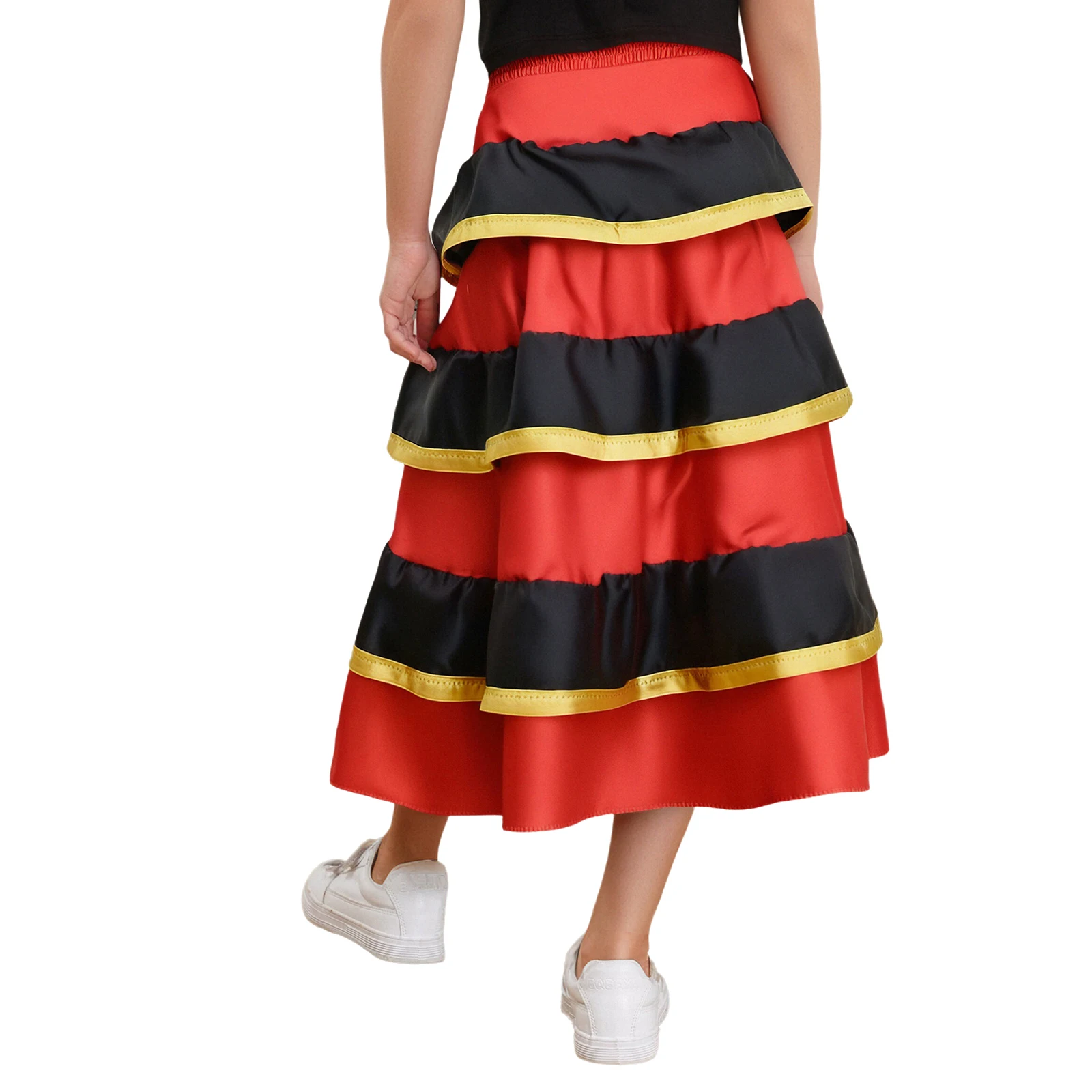 Girls Long Swing Tiered Skirt for Flamenco Ballroom Dancing Mexican Spanish Bull Dance Performance Costume Folk Belly Long Skirt