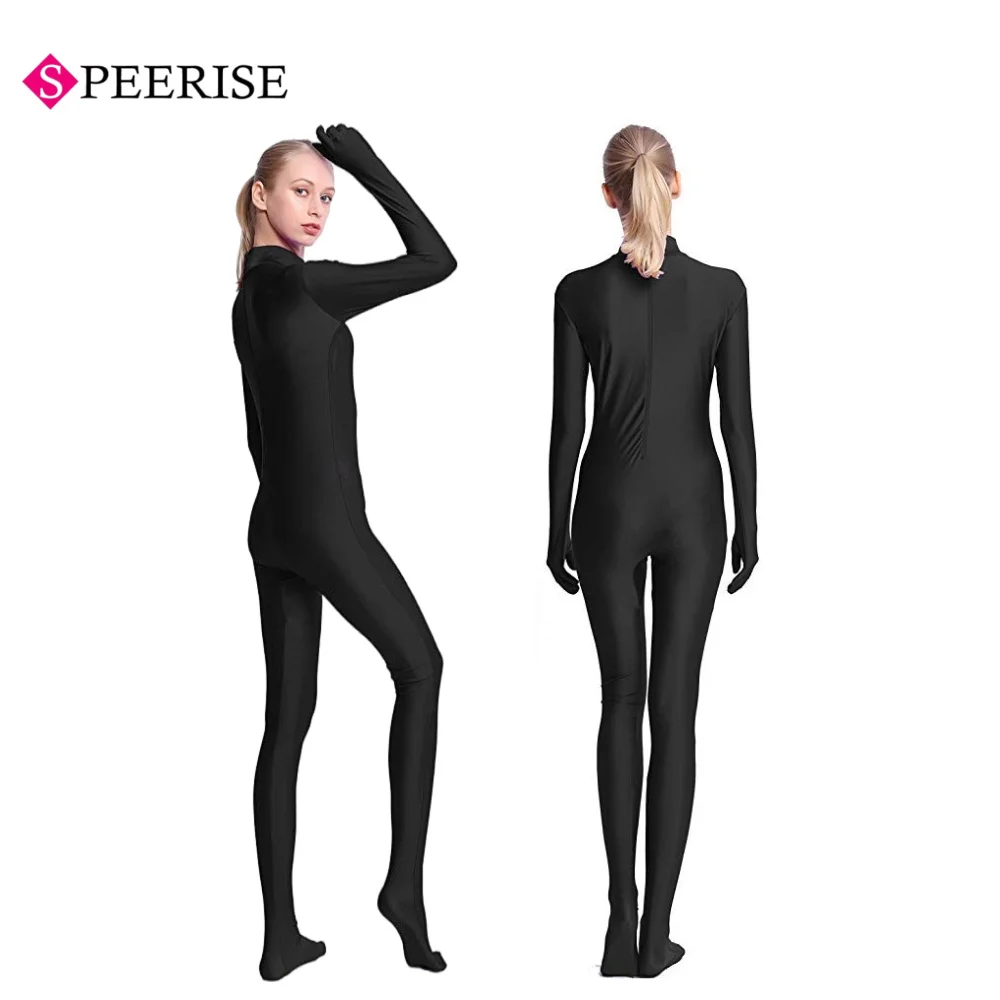 Speerise Women Footed Unitard Spandex Bodysuit Adult Sexy High Neck Full Body  Jumpsuits Cosplay Costumes Suit