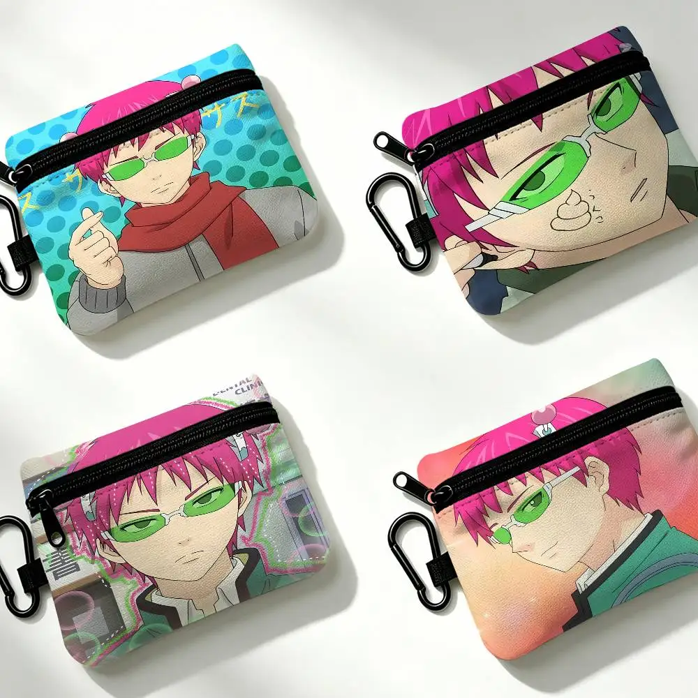 The Disastrous Life of Saiki K Anime Anti-fade Oxford Cloth Small Zipper Coin Bag Lightweight Hanging Wallet For Coins ID Cards