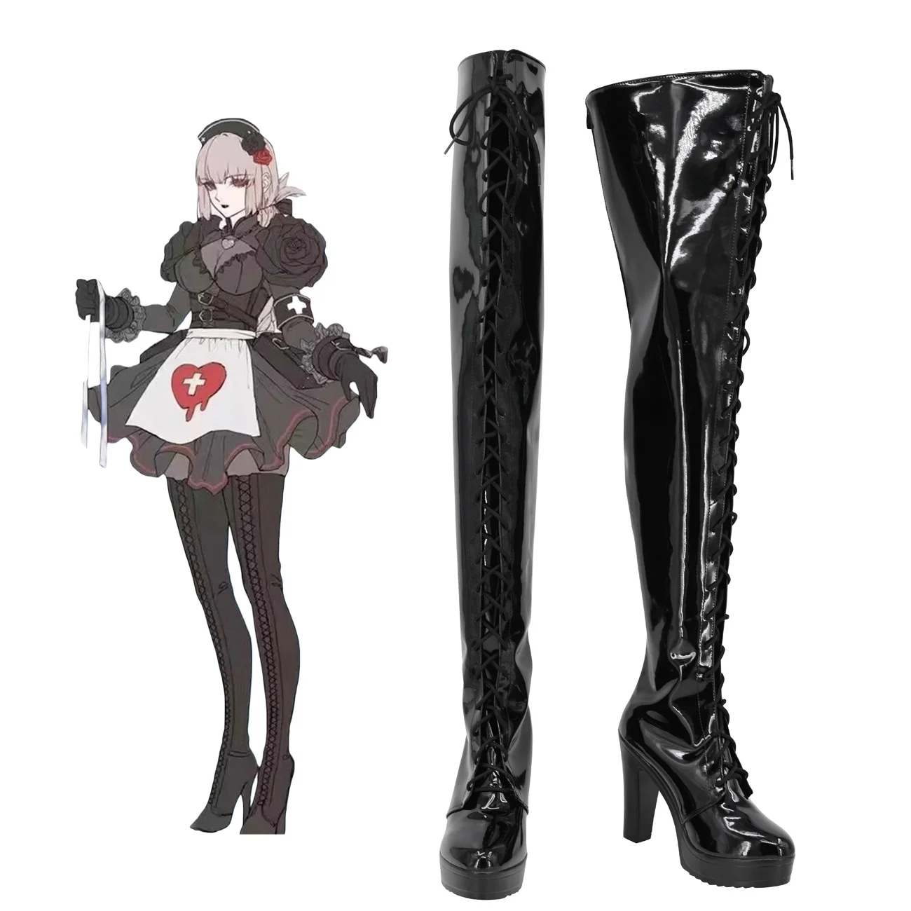 fgo-florence-nightingale-cosplay-boots-black-shoes-high-heel-custom-made