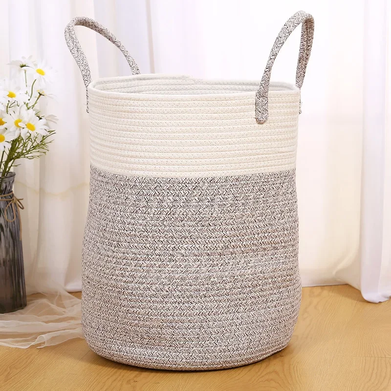 New Home Products Cotton Rope Woven Dirty Cloth Basket Living Room Bedroom Handmade Fabric Storage Basket Toy Storage Bag