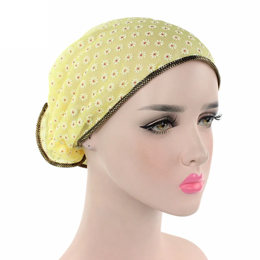 Women Floral Lace Turban Hat India Cap Muslim Hats Hairnet Chemo Cap Flower Bonnet Beanie Fashion Indian Islamic Bonnet Cap Wrap