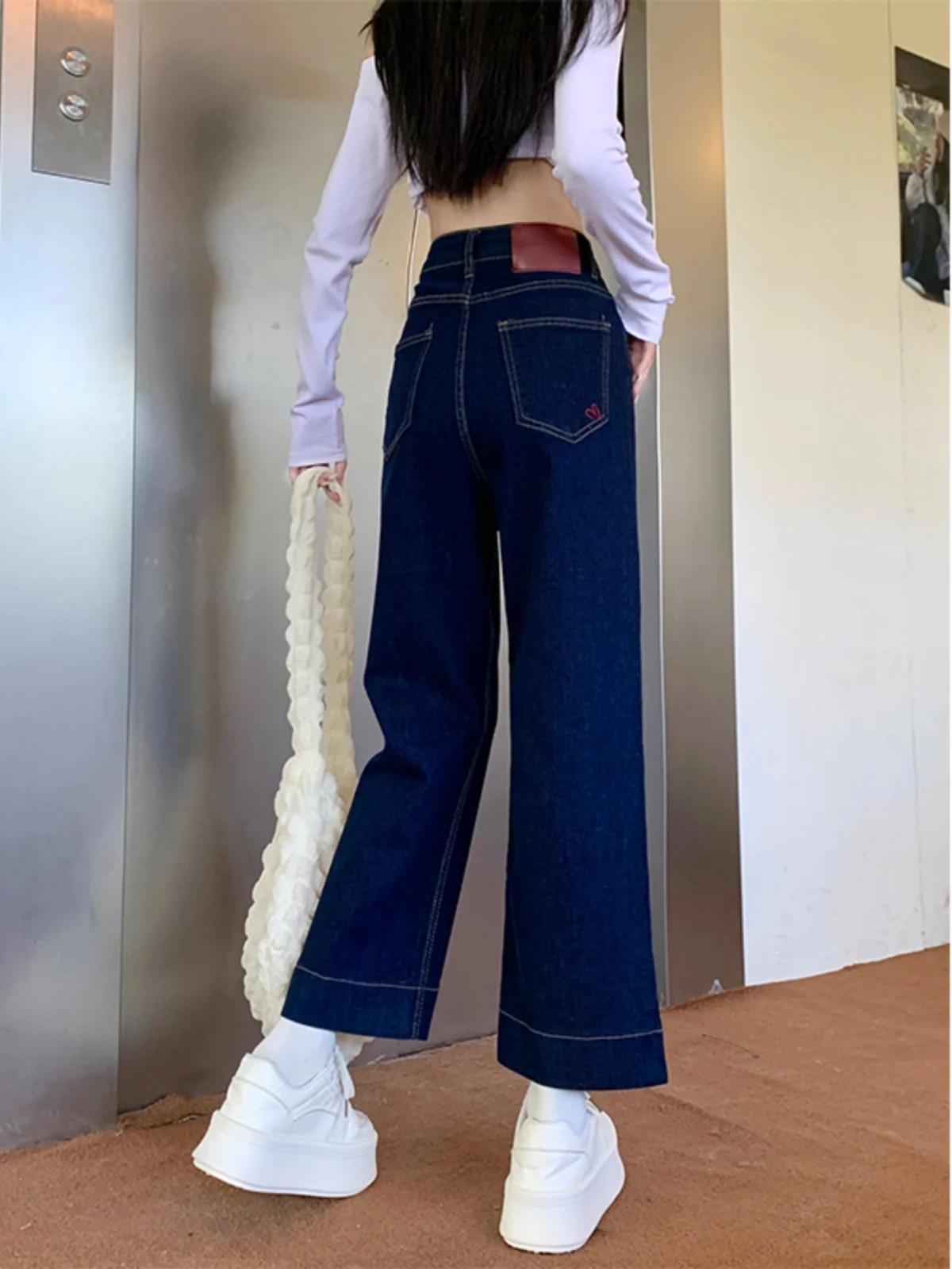 

Большие размеры, винтажные прямые джинсы, женские осенние новые джинсы, маленький размер, толстые мм, свободные утягивающие широкие брюки с девятью точками