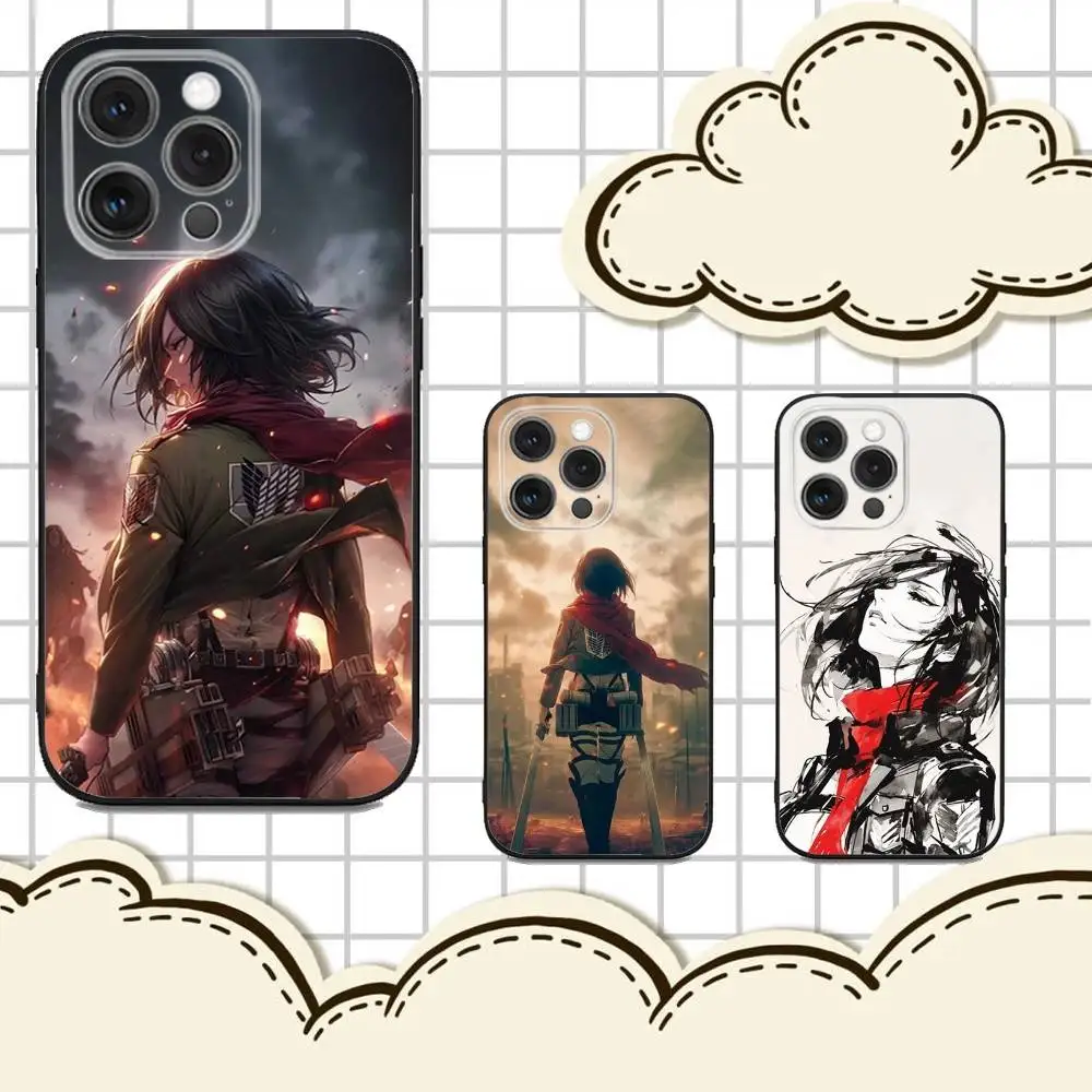 

Attack on Anime M-Mikasa Phone Case For iPhone 16e,16,15,14,13,12,11,Pro,X,XS,Max,XR,Plus,Mini Soft Black Cover