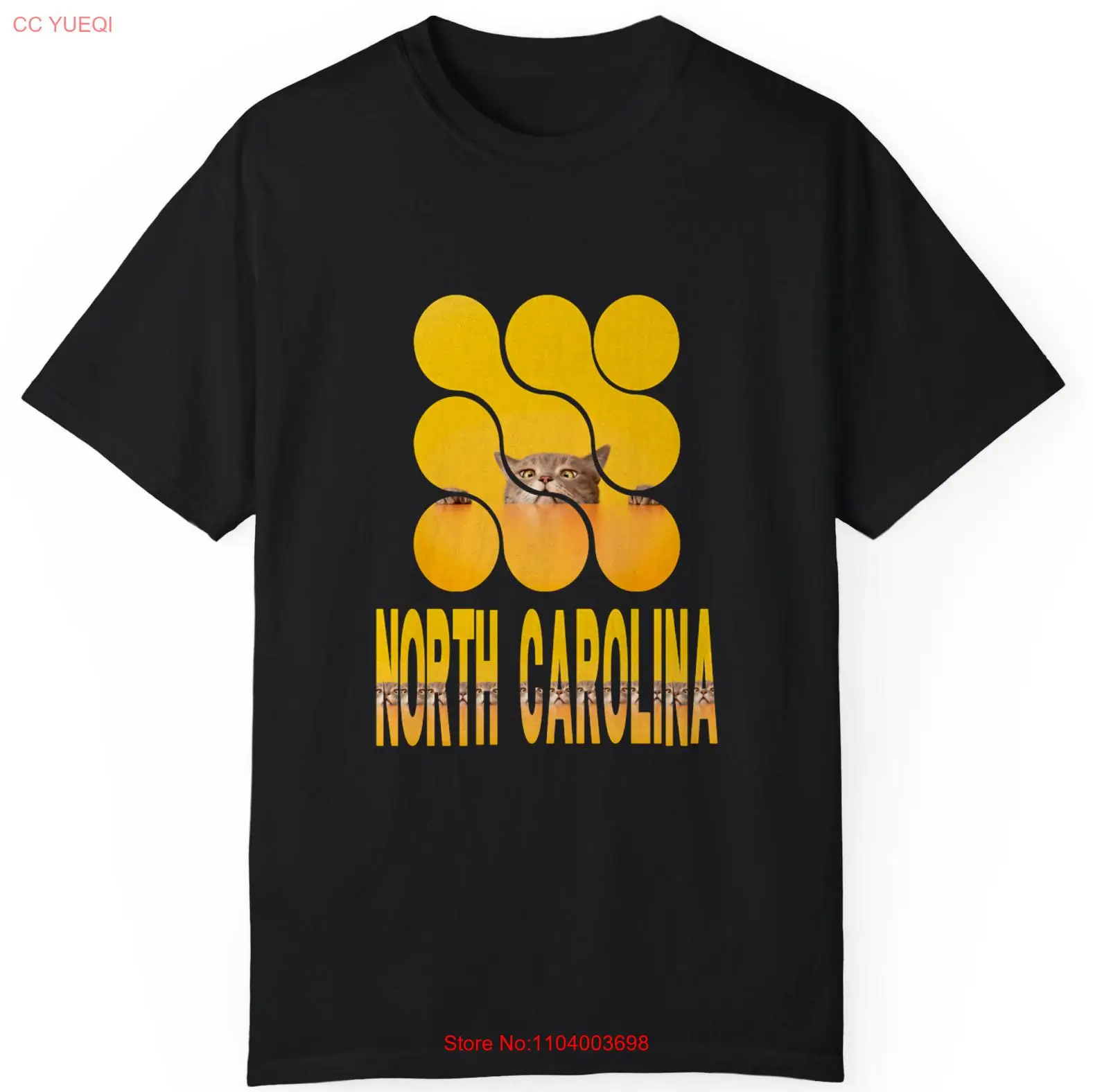 Peeking Cat North Carolina Unisex T-Shirt S-5XL Funny Gift Carolina Day