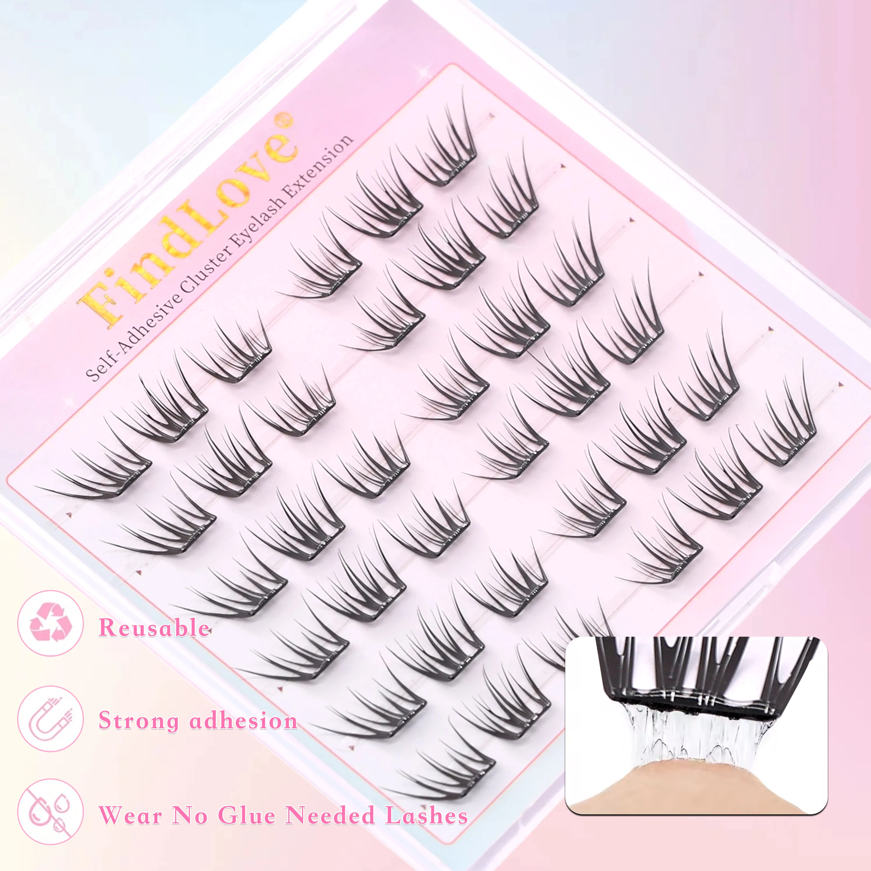 韓国製 防水 新入荷 6列 Cカール 混合長さ 自然な見た目 ソフト素材 セルフ接着 グルーフリー つけまつげ