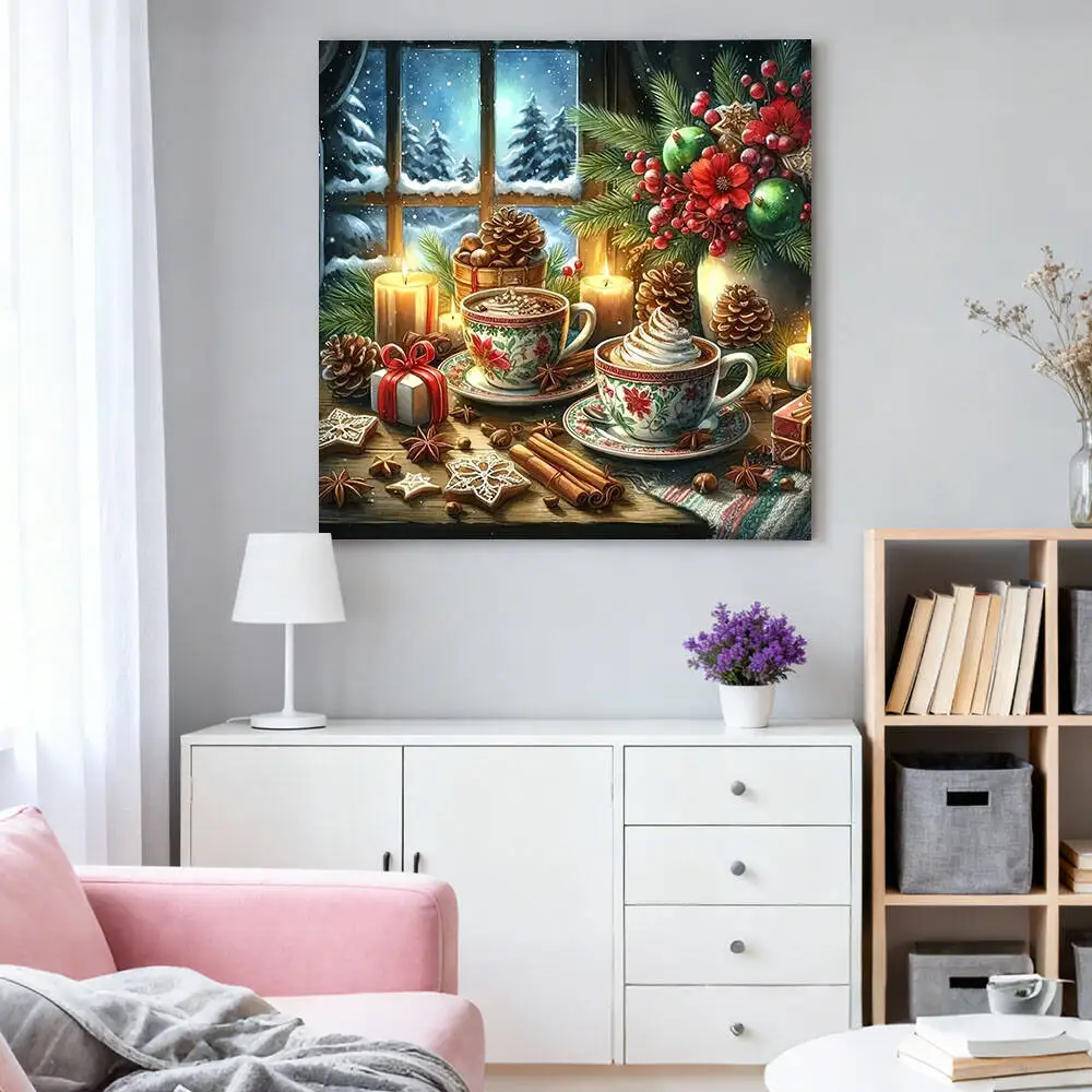 HUACAN Diamond Painting Coffee Cup Christmas Full Round Drill Wall Decor Diamond Mosaic Winter Cross Stitch view 3
