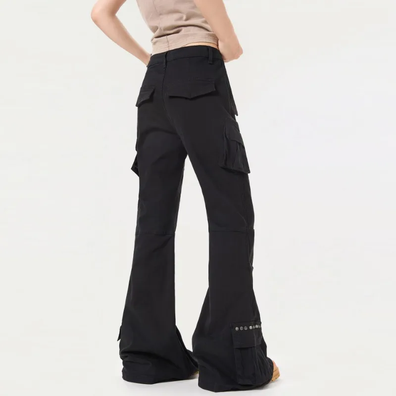 OR FL American Retro Y2k Micro 98 Cotton Women Cargo Trousers Double Layer Fold Design Sense Horn Wide Leg Pants Women's Slacks