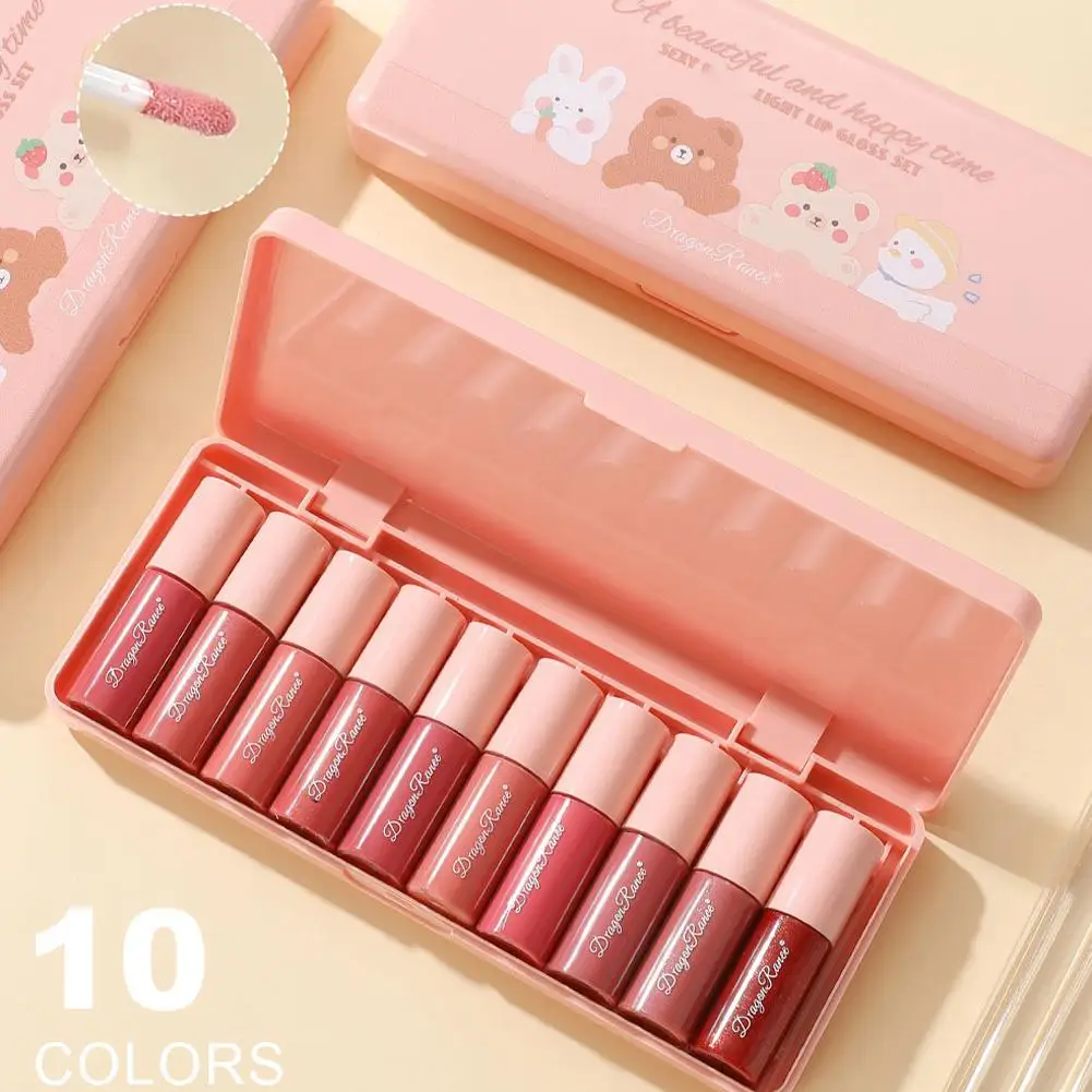 10 個グリッターリップグロスセット簡単に着色できるノンスティックカップミラー真珠光沢のあるセットグリッターリップグレーズセット保湿口紅 J5B1