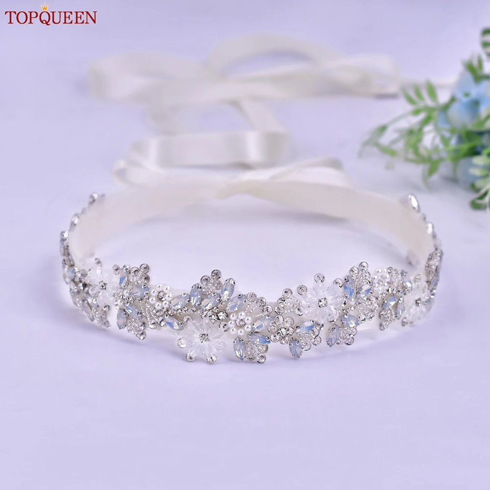 Topqueen cinto de casamento feminino, cinto de cristal transparente opala para vestidos de festa à noite, cinto de noiva s434