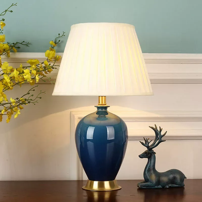 

SANDYHA Elegant Ice Crack Design American Ceramic Table Lamp Bedside Light for Living Room and Study Decor Functional Lighting