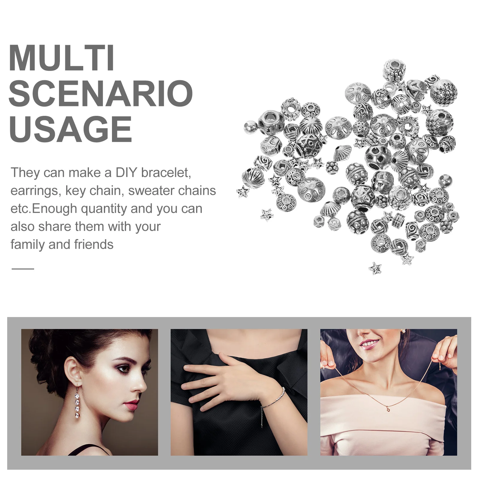 

1 Bag Silver Color Spacer Beads DIY Loose Beads for Handmade Jewelry Craft Pendant Decoration Materials