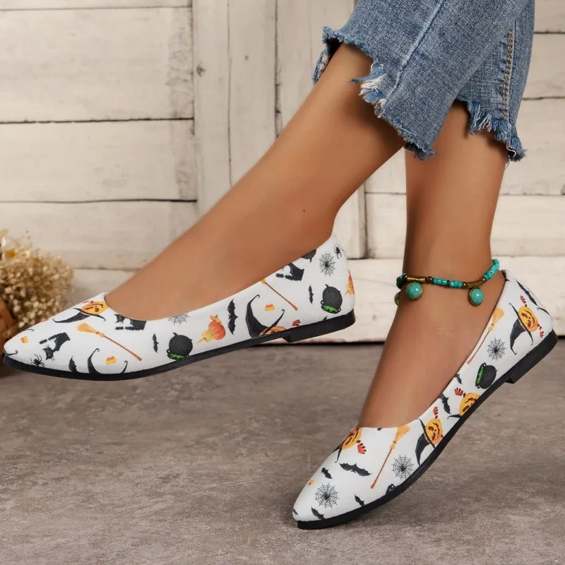 Zapatos planos de talla grande para mujer, sin cordones calzado plano, estampado, punta estrecha, fondo suave, gran oferta, 2024