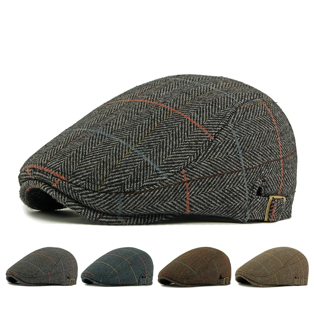 

Autumn Winter Fleece Lined Warm Beret Men British Retro Casual Duckbill Cap Middle Aged And Elderly People Forward Hat