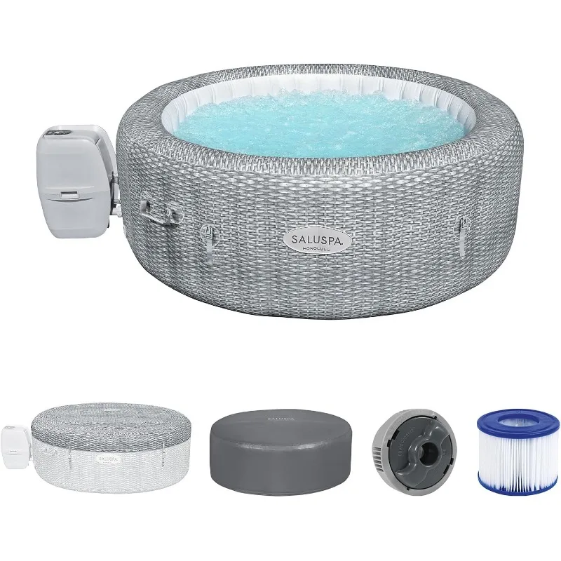 Bestway SaluSpa Honolulu 4to6 Person Inflatable Hot Tub,Round Energy-Efficient Portable Outdoor Spa with 140 AirJets, 77" x 28"