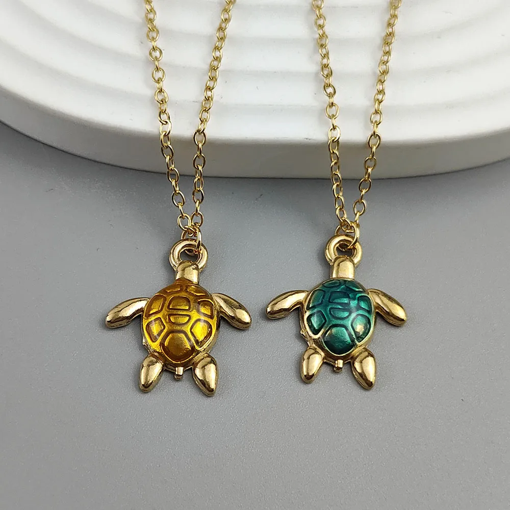 

Luxury Cute Turtle Pendant Necklaces For Women Vintage Yellow Blue Color Stainless Steel Chain Animal Jewelry