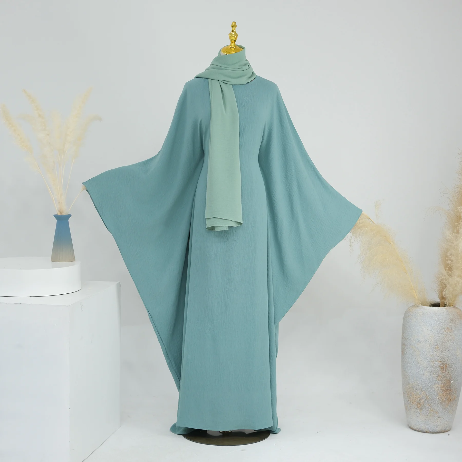 Abaya-vestido de luxo para muçulmano, manga comprida, com cinto e faixa para a cabeça, para kaftan muçulmano islâmico, estilo dubai, entrega gratuita