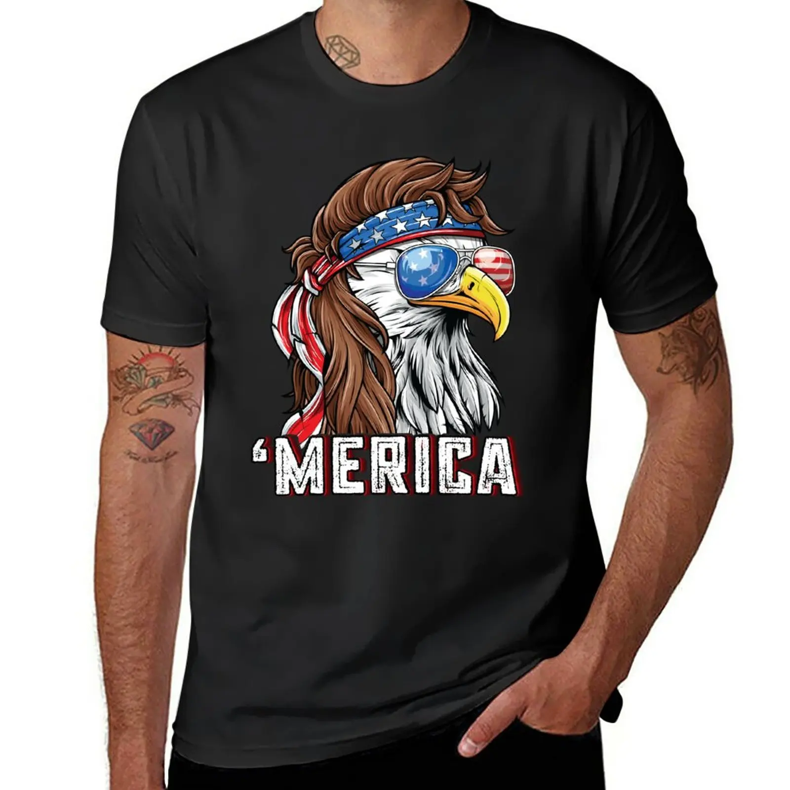 New Merica USA Flag Patriotic 4th of July Bald Eagle T-Shirt quick drying shirt custom t shirts mens long sleeve t shirts