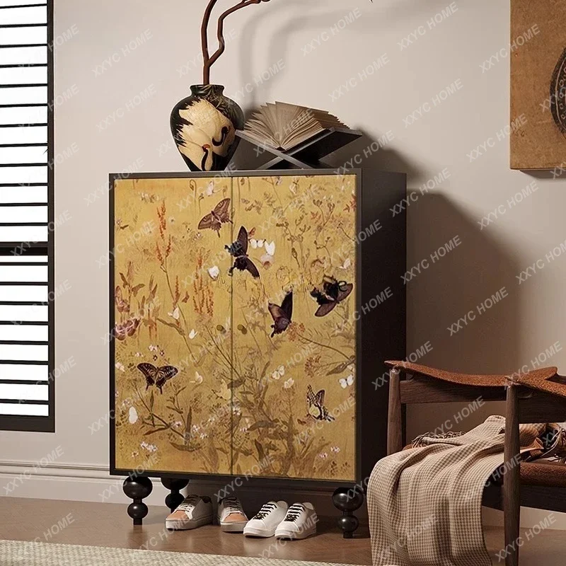 

MM medieval style solid wood door shoe cabinet living room wall double door locker