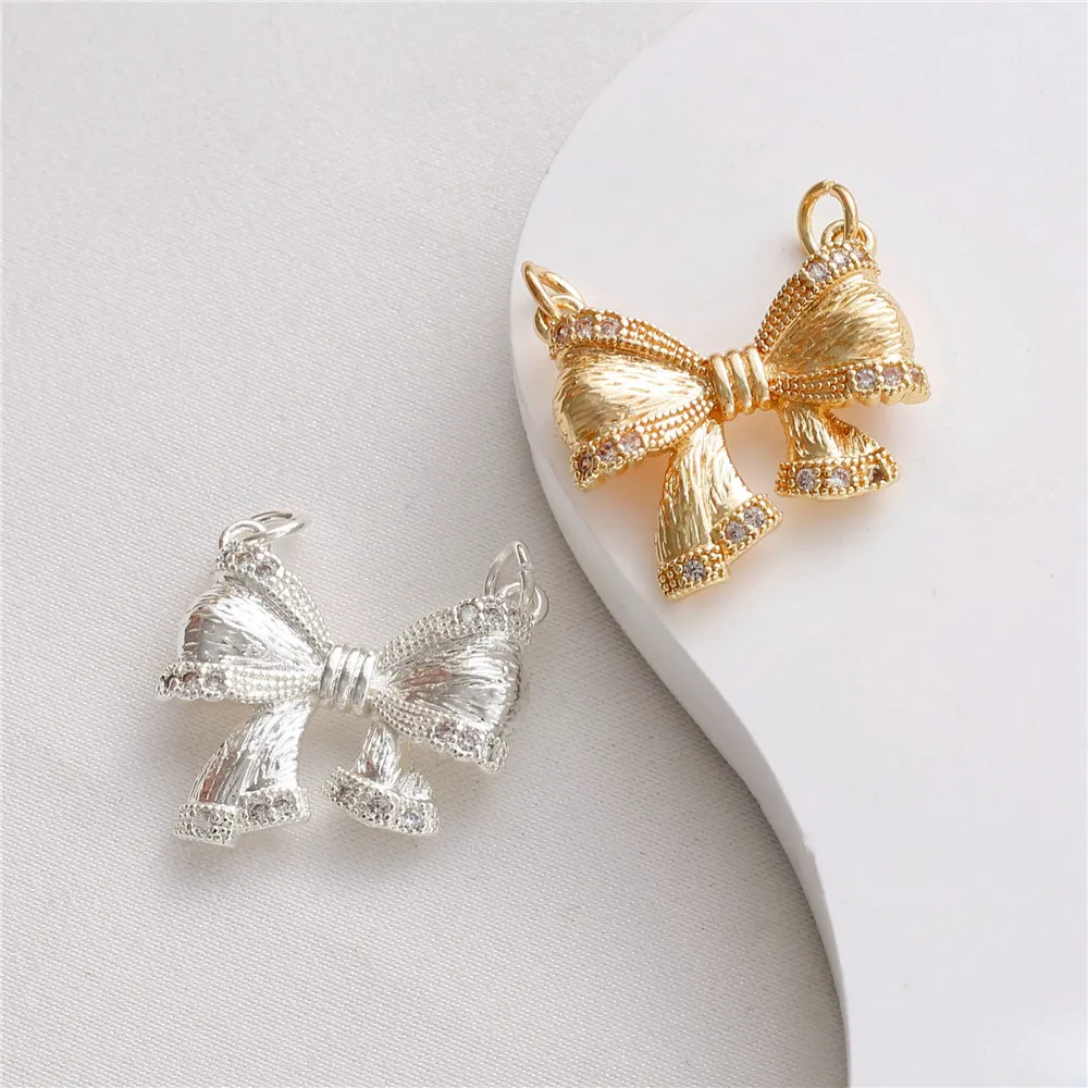 14K Gold and Silver Diamond-encrusted Fairy Bow on The Run Princess Pendant DIY Sweater Necklace Pendant Accessories