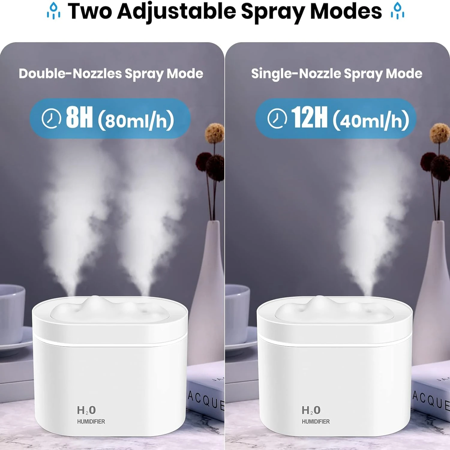 مرطب هادئ ومحمول صغير باللون الأبيض البارد - مرطب مكتب شخصي صغير جدًا سعة 800 مل مع تصميم فوهة مزدوجة وتلقائي