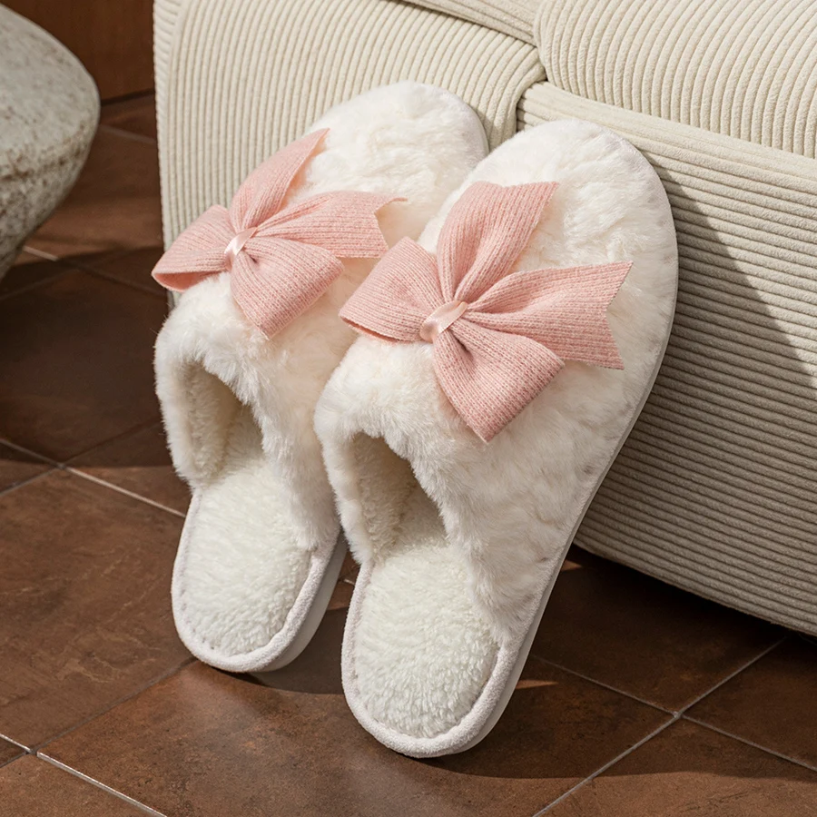 YNPO 2026 Cute Fashion Butterfly Bow Women's Slippers Winter Indoor Warmth Comfort Breathability Soft Soled Home Casual Shoes view 3