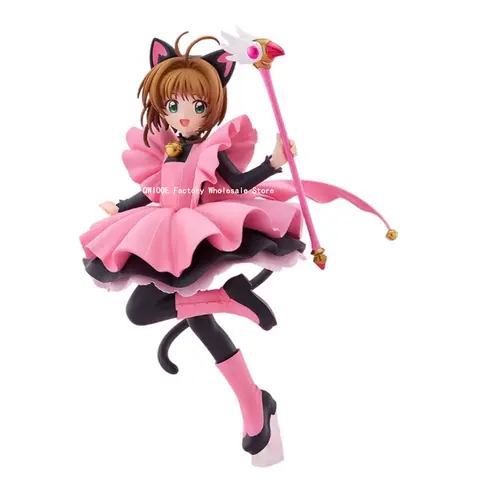 Original Genuine GSC Cardcaptor Sakura 22cm Kinomoto Sakura With Black Cat Combat Suit Action Figure Doll Toys For Boy QWIOOE