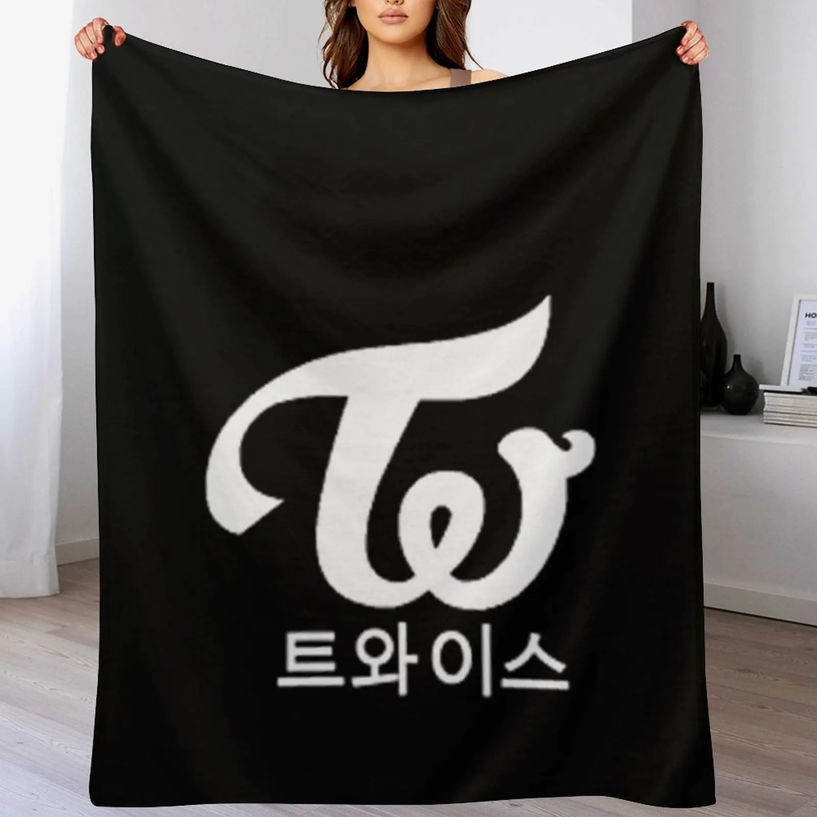 Twice Kpop logo Hangul Black White Classic Throw Blanket Decorative Sofa manga Furrys Blankets