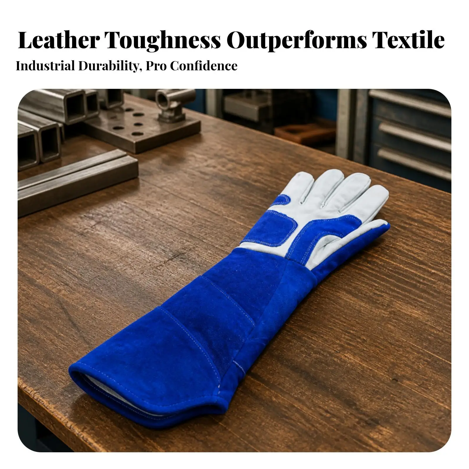 Heavy Duty Cowhide Work Gloves with Long Cuffs 55cm Reinforced Stitching for Metal Joining and Industrial Safety