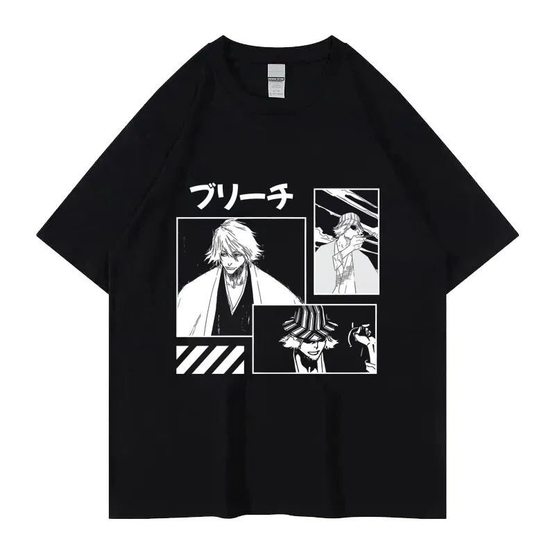 2026 Summer Street Cotton Men's T-Shirt Kurosaki Thirteen Captain BLEACH Print Men's Casual Loose Round Neck Short Sleeves