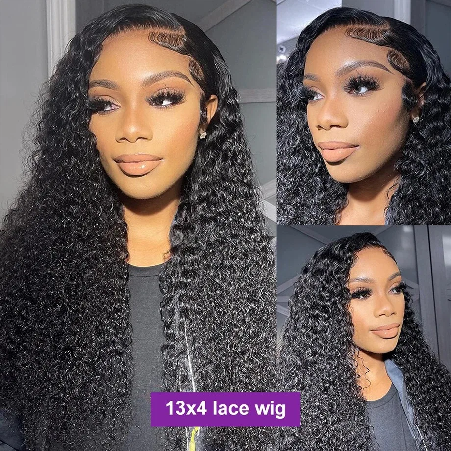 Kinky Curly 13x4 Lace Front Human Hair Wigs For Women Brazilian Deep Curly Lace Frontal Wig Wet And Wavy 200% Density For Women image 2