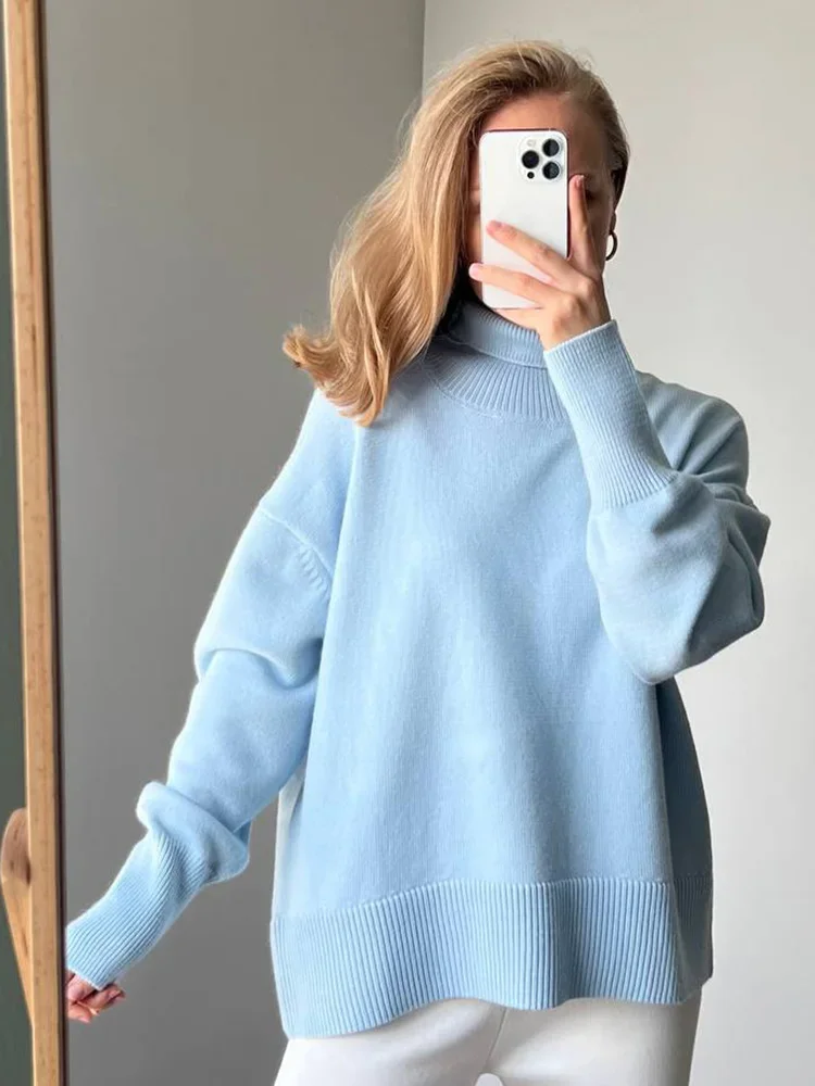 

Hawlife Turtleneck Sweater Pullovers Loose Knitwears Long Sleeve Loose 003