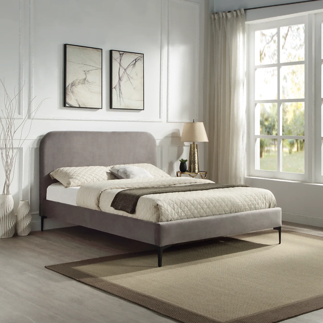 yh-Modern EUDR Available Upholstered Fabric Velvet Bed Frame Camas for Bedroom！