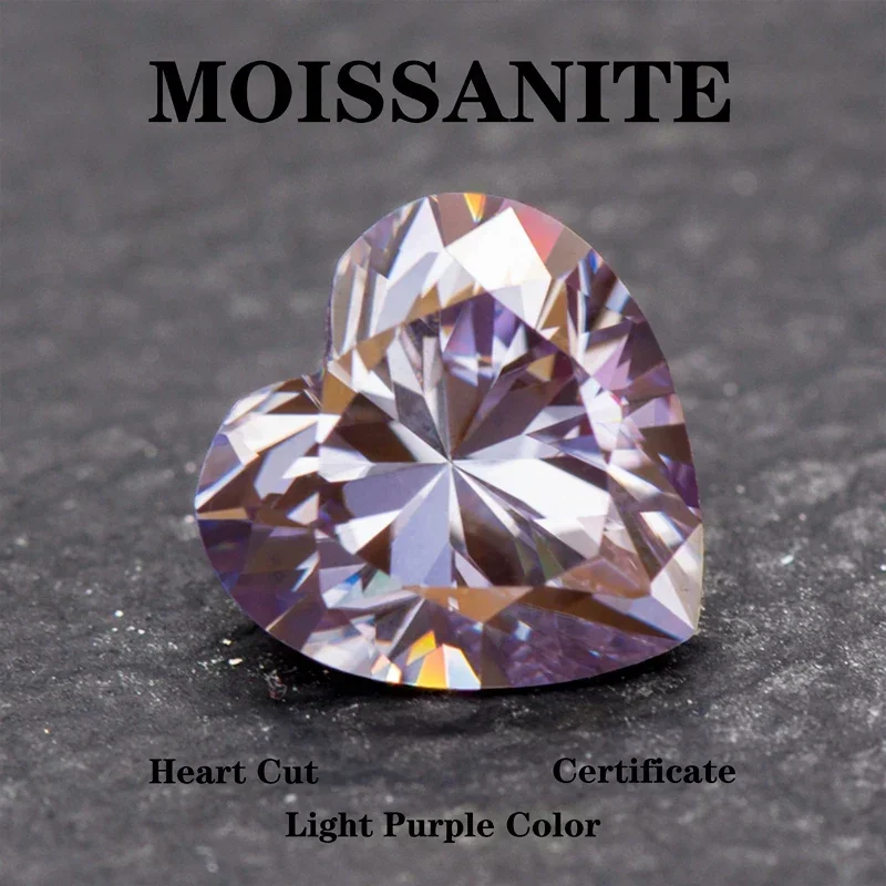 

Moissanite Stone Heart Shape Light Purple Color Diy Jewelry Making Charms Advanced Rings Earrings Certificate