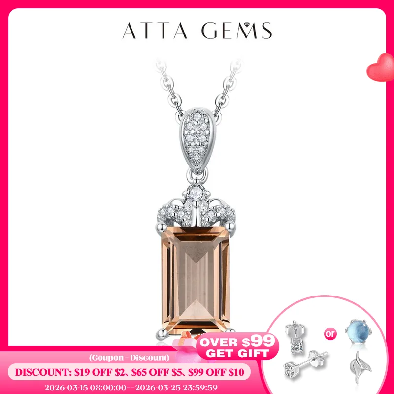 

ATTAGEMS 2024 Luxury Baguette Cut 11*7 925 Sterling Silver Morganite Necklace for Women With Certificed High Quality New Jewelry
