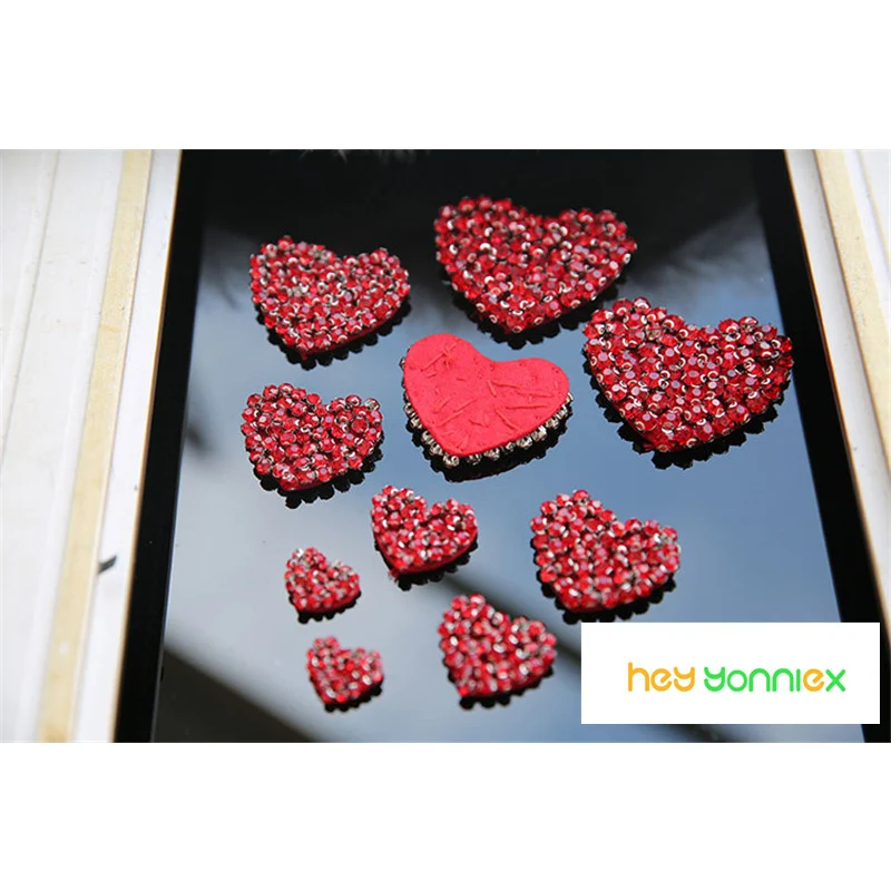 1PCS Red Color Beaded Heart Patches DIY Applique Sew On Beading Clothes Socks Shoes Bags Decoration Patch