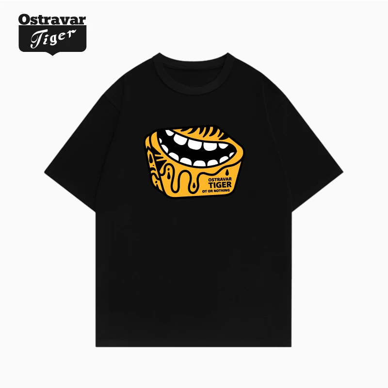 Tiger Onitsuka Home Tiger Tide Brand Ins American Vintage مطبوعة للرجال والنساء زوجين نصف كم فضفاض قصير الأكمام