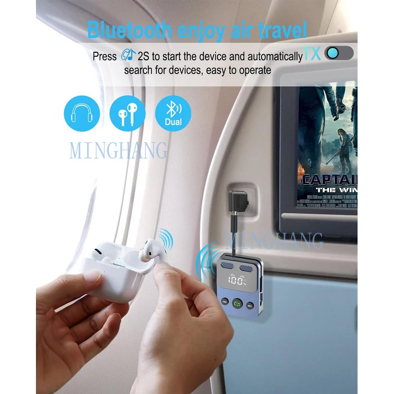 M  Dual Connection Bluetooth Transmitter for Airplane,2-in 1 Bluetooth Transmitter