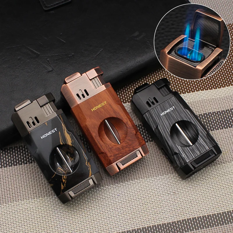 Brand New Honest Double Fire Direct-Pulse Cigar Special Lighter Metal V-Cigar Diamond Ignifier Gifts for Boyfriend Wholesale