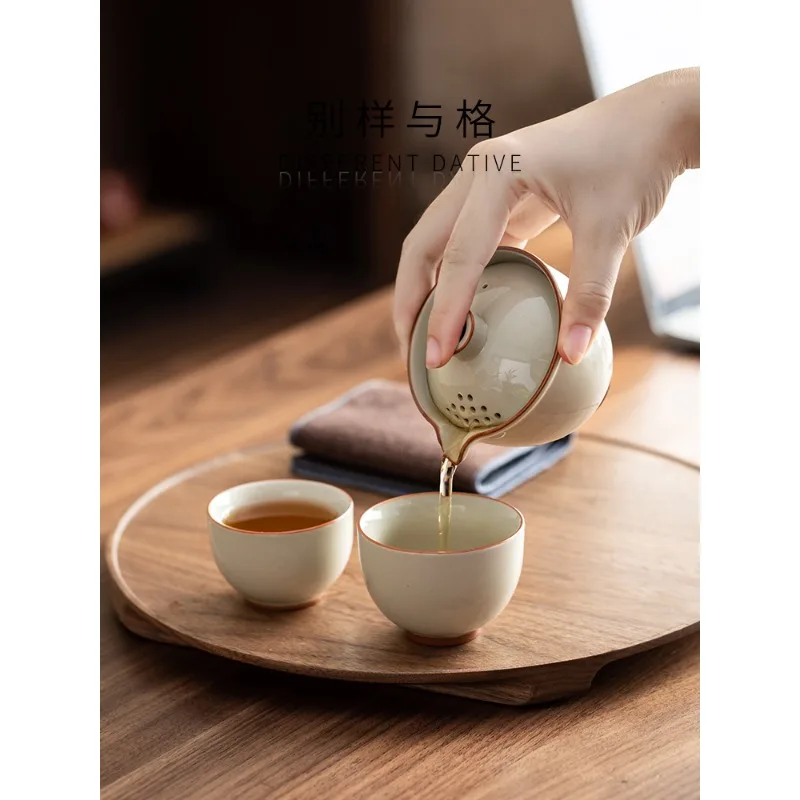 Ice table glaze hand-grabbed pot cover bowl teacup single high-end anti-scalding travel kung fu tea set