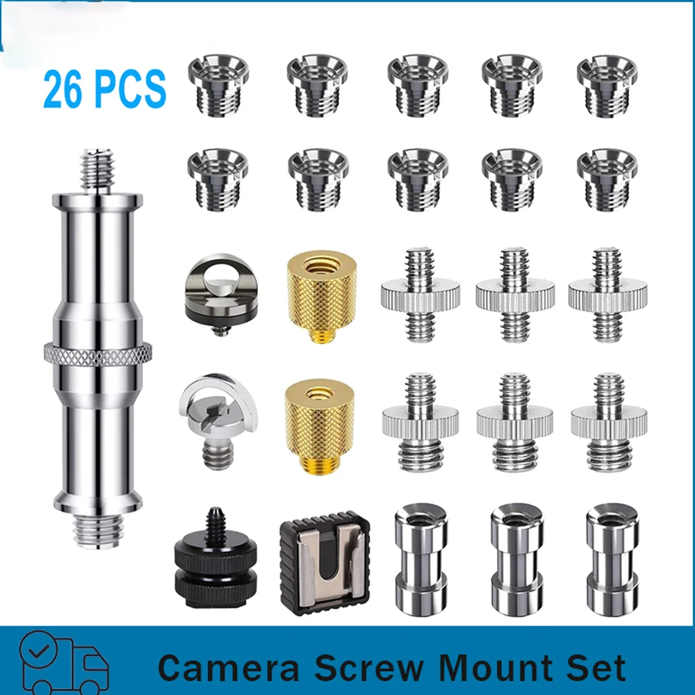 Camera Screw Mount Set 26Pcs 1/4 Inch and 3/8 Inch Converter Threaded Screws Adapter Flash Shoe Mount