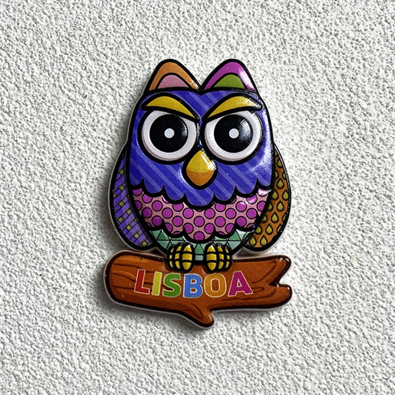 Lisbon, Portugal tourism souvenir crafts Creative cute owl three-dimensional decoration supplies 3d painted refrigerator magnets