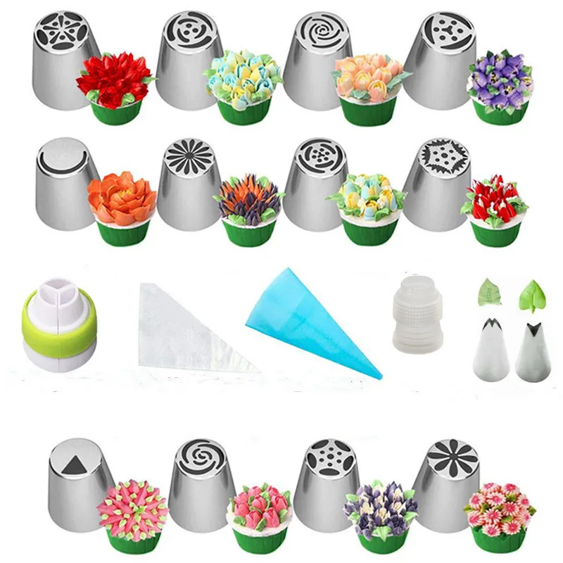 8 /13Set Russian Tulip Icing Piping Nozzles Stainless Steel Flower Cream Pastry Tips Nozzles Bag Cupcake Cake Decorating Tools