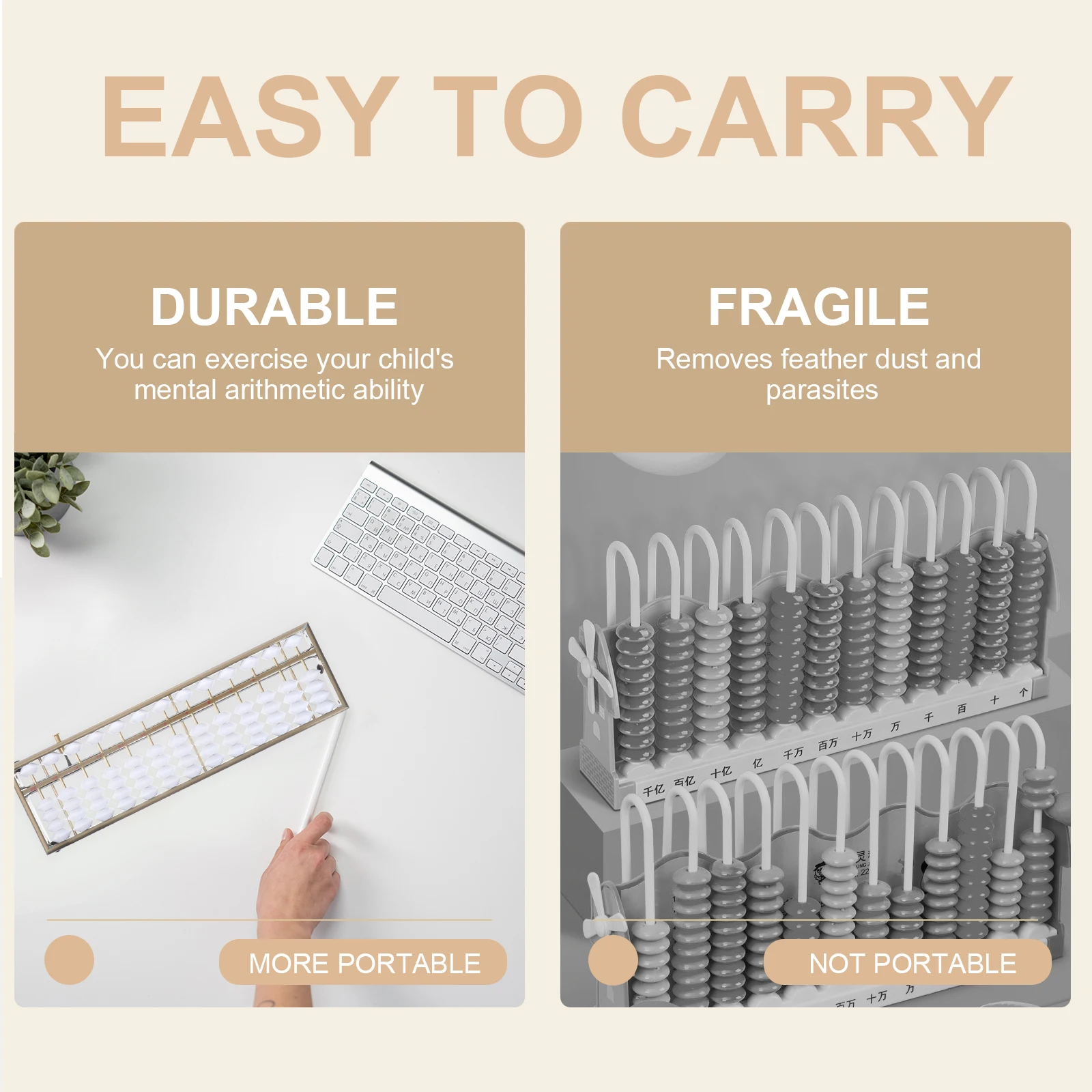 2 Pcs Math Abacus Calculator Aluminum Alloy Beads for Kids Students White Color with 13 Rods Design Arithmetic Tool