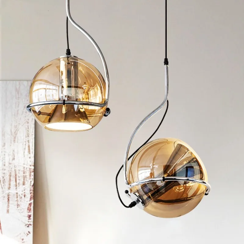 

Nordic Postmodern Simple Amber Glass Study Bedroom Dining Room Bauhaus Style Pendant lamps