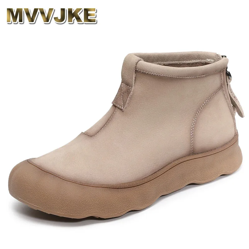 

Retro Ankle Boots For Women Spring Autumn Genuine Cow Leather Back Zipper Comfort Flat Platform Casual Short Boots