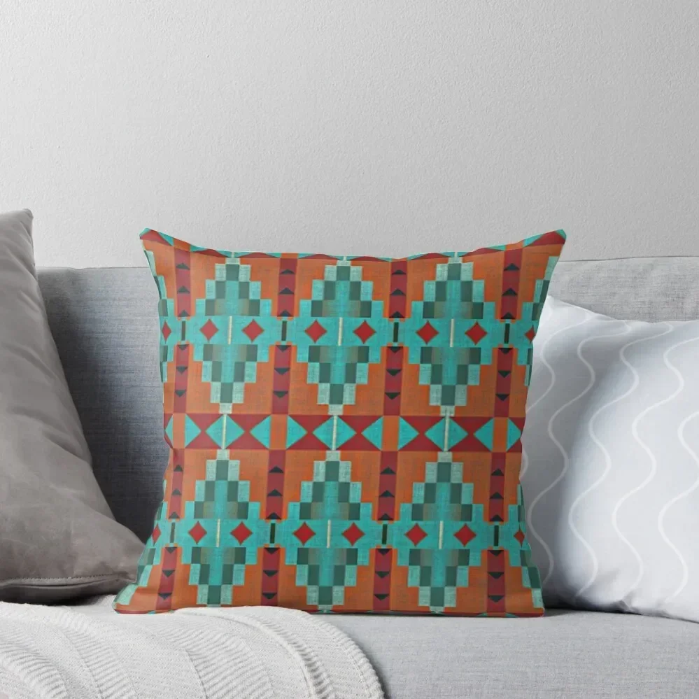 

Bright Orange Red Aqua Turquoise Teal Tribal Pattern Throw Pillow Sofa Pillow Cover sleeping pillows pillow