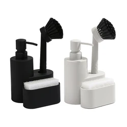 Modern Dish Soap Dispenser Container With Sponge Holder And Brush 3 In 1 Set For Kitchen Sink Bathroom Countertop